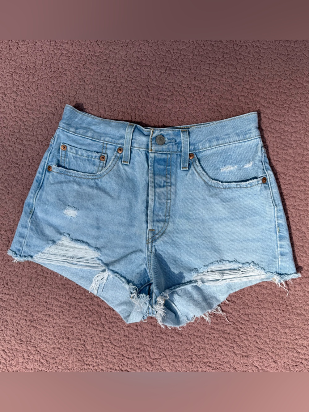 Levi's Light Blue Distressed High-Rise Denim Shorts